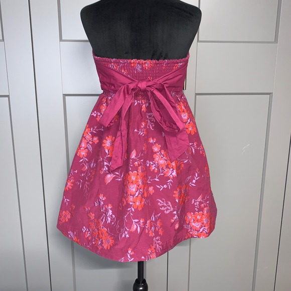 Free People Matilda Floral Strapless Mini Dress Smocked Back Bow Tie Purple Sz M - Picture 3 of 8